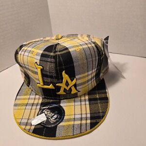 0051 HOWD  NWT LA Ball Cap Size L Yellow plaid with sparkle threads.